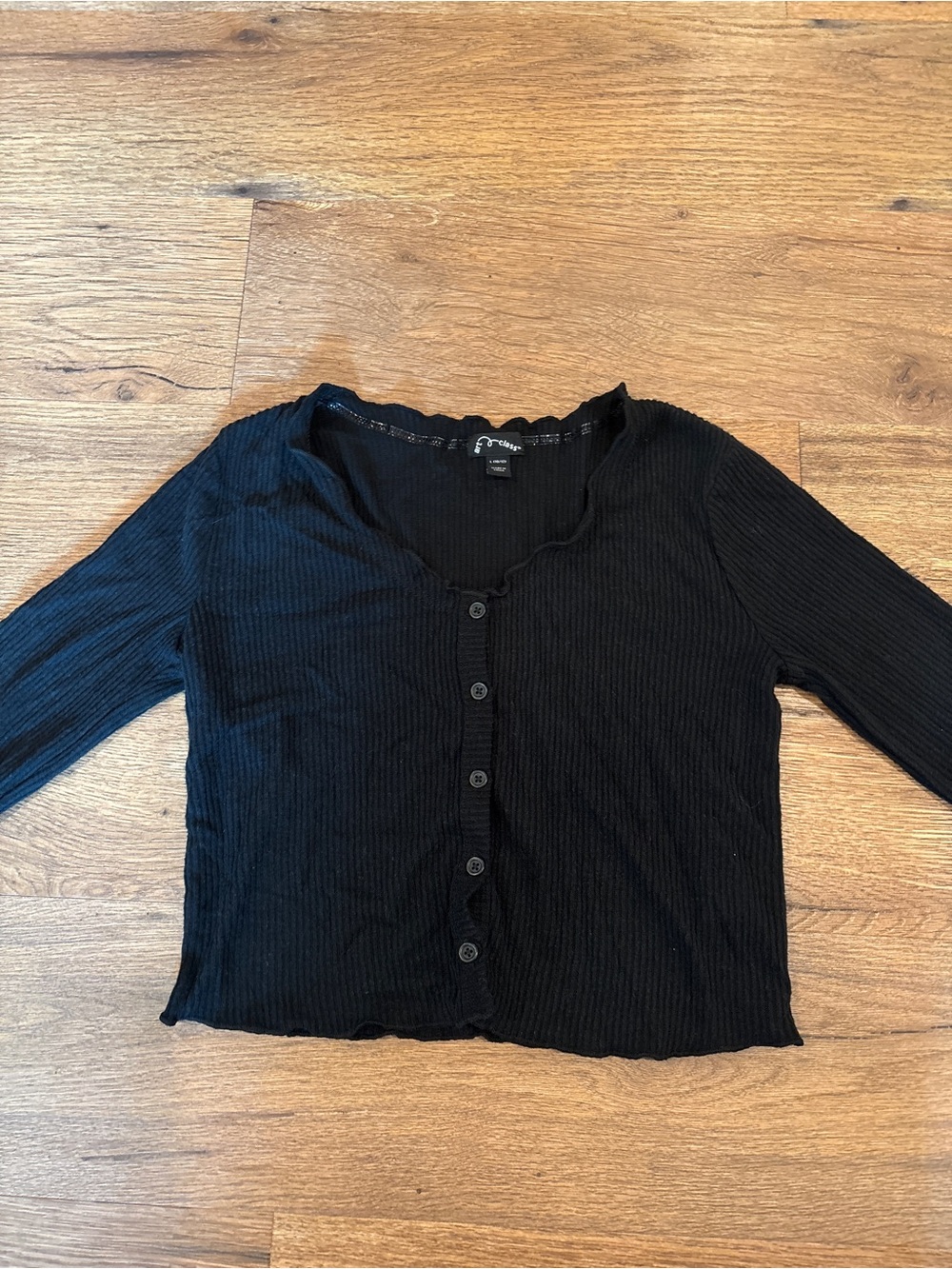 Black Ribbed Button Front Crop Top